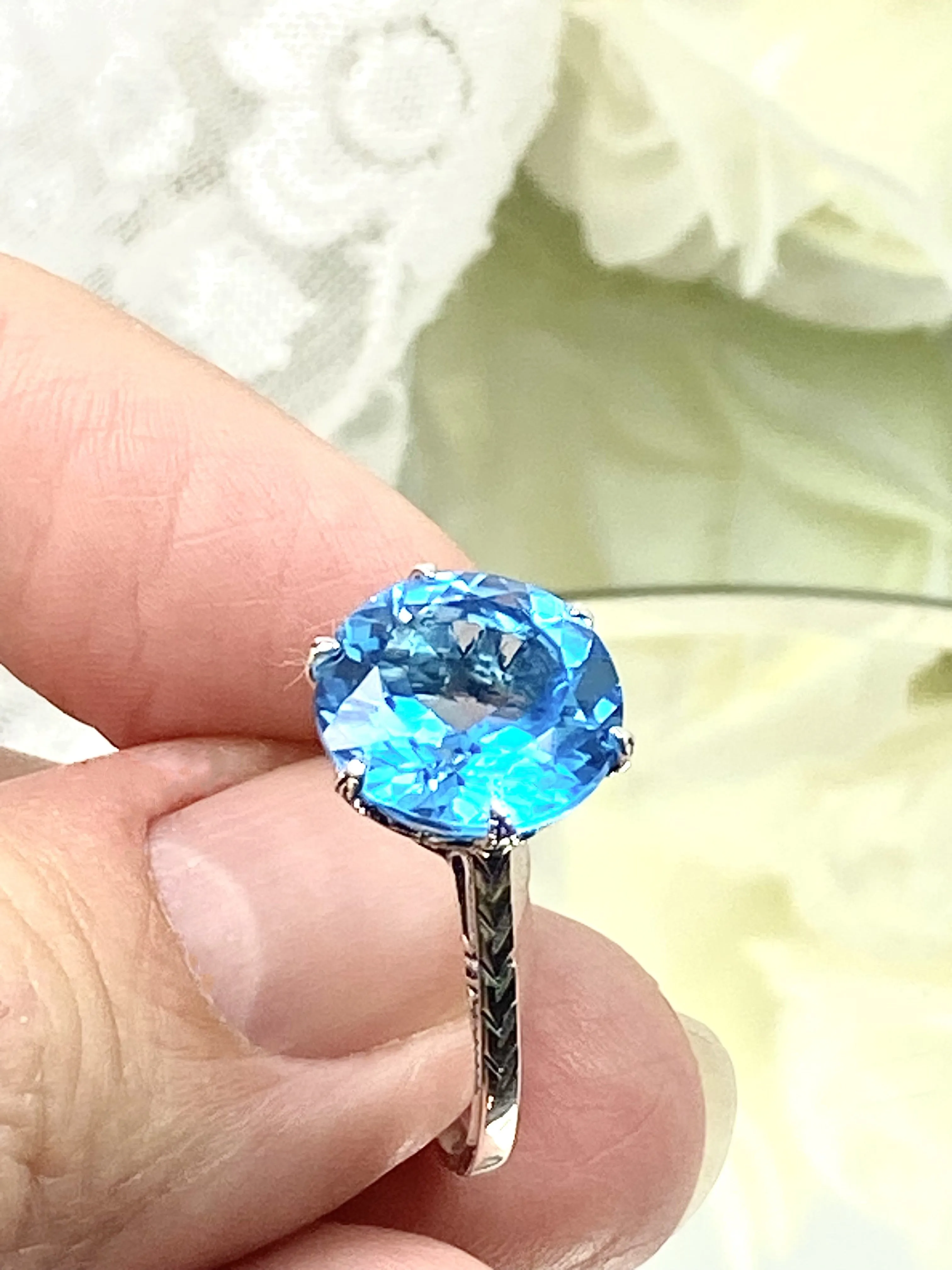 Topaz Ring, Natural Swiss Blue Solitaire, Classic Jewelry #D37