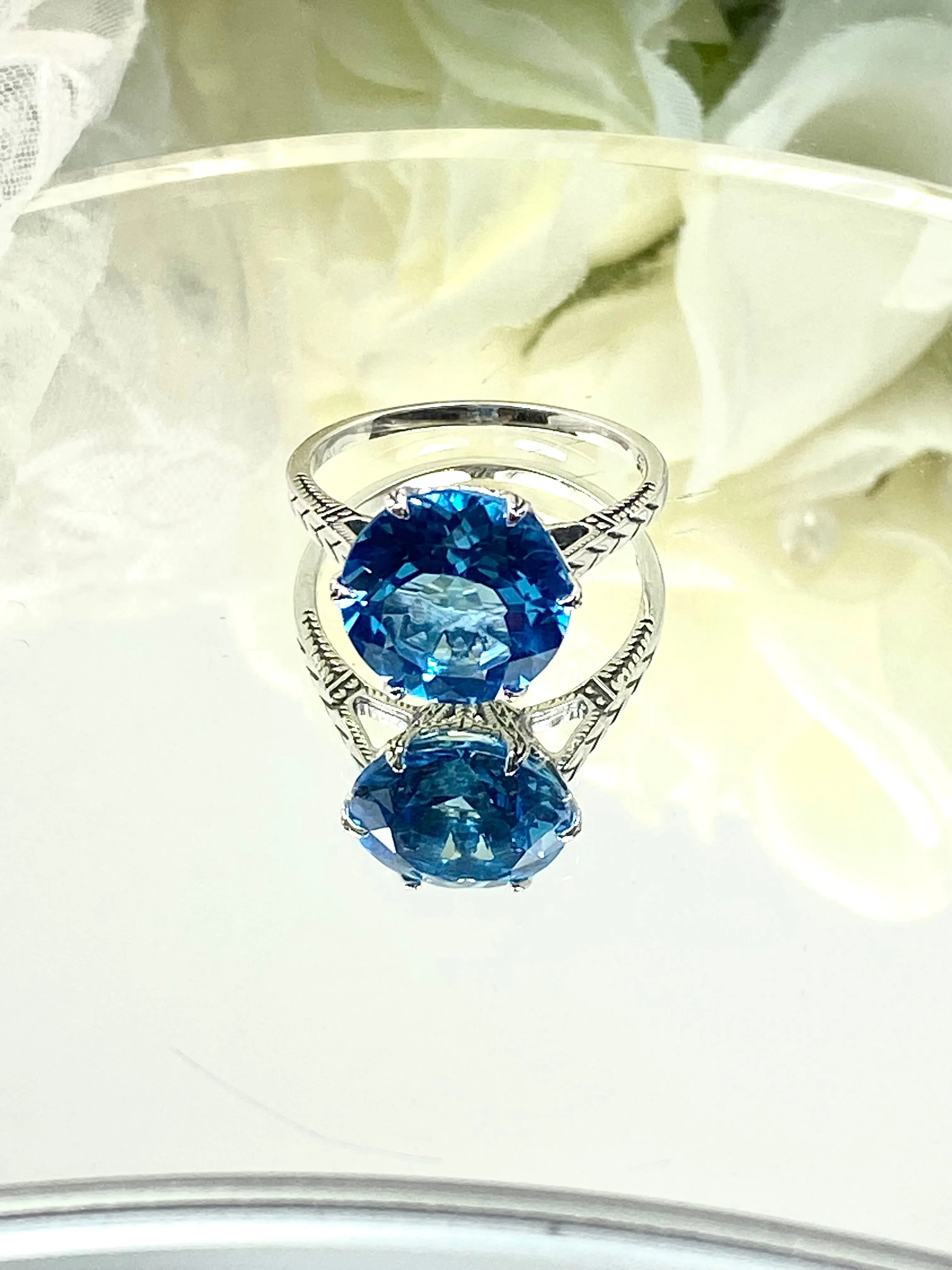 Topaz Ring, Natural Swiss Blue Solitaire, Classic Jewelry #D37