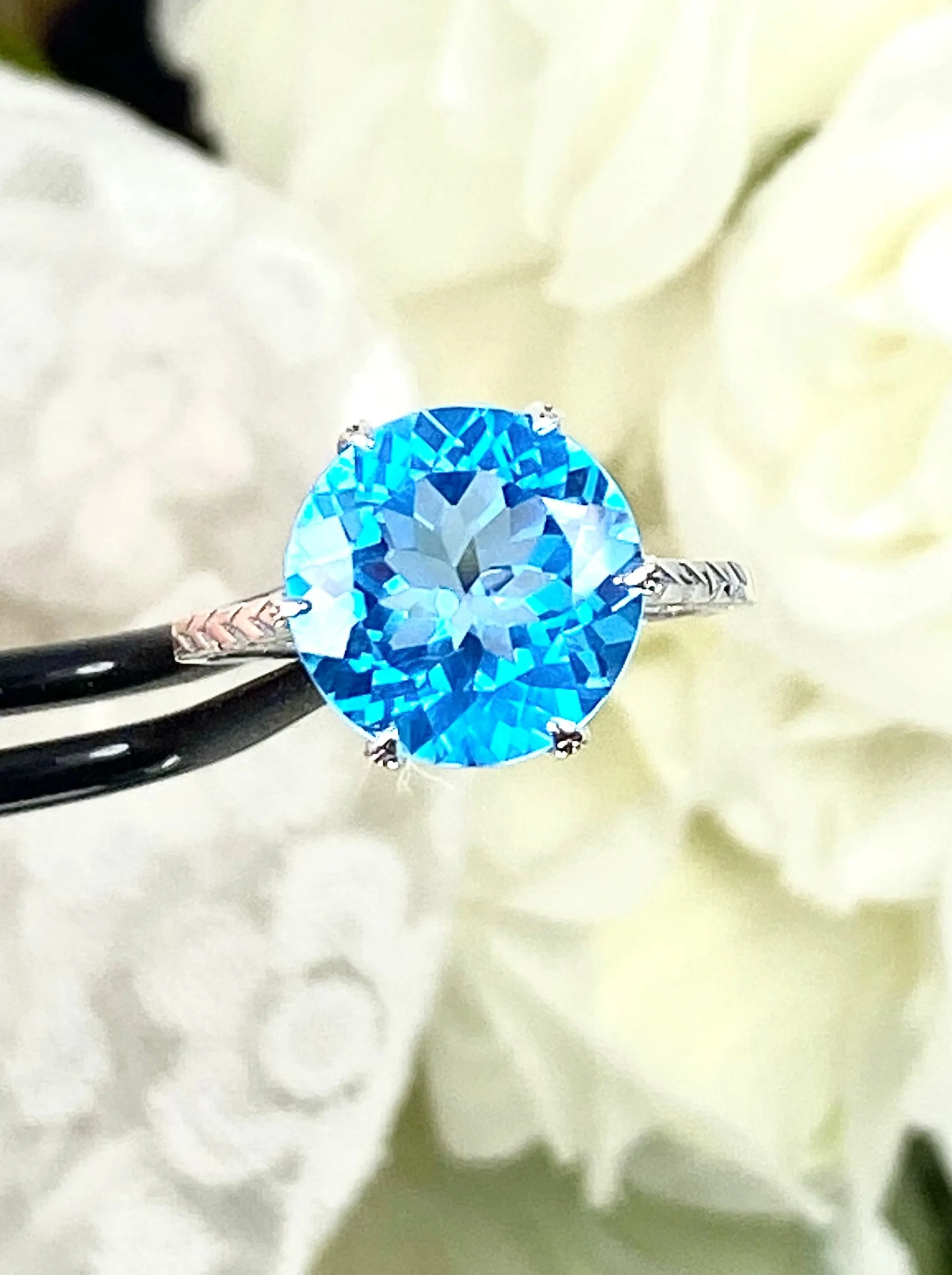 Topaz Ring, Natural Swiss Blue Solitaire, Classic Jewelry #D37