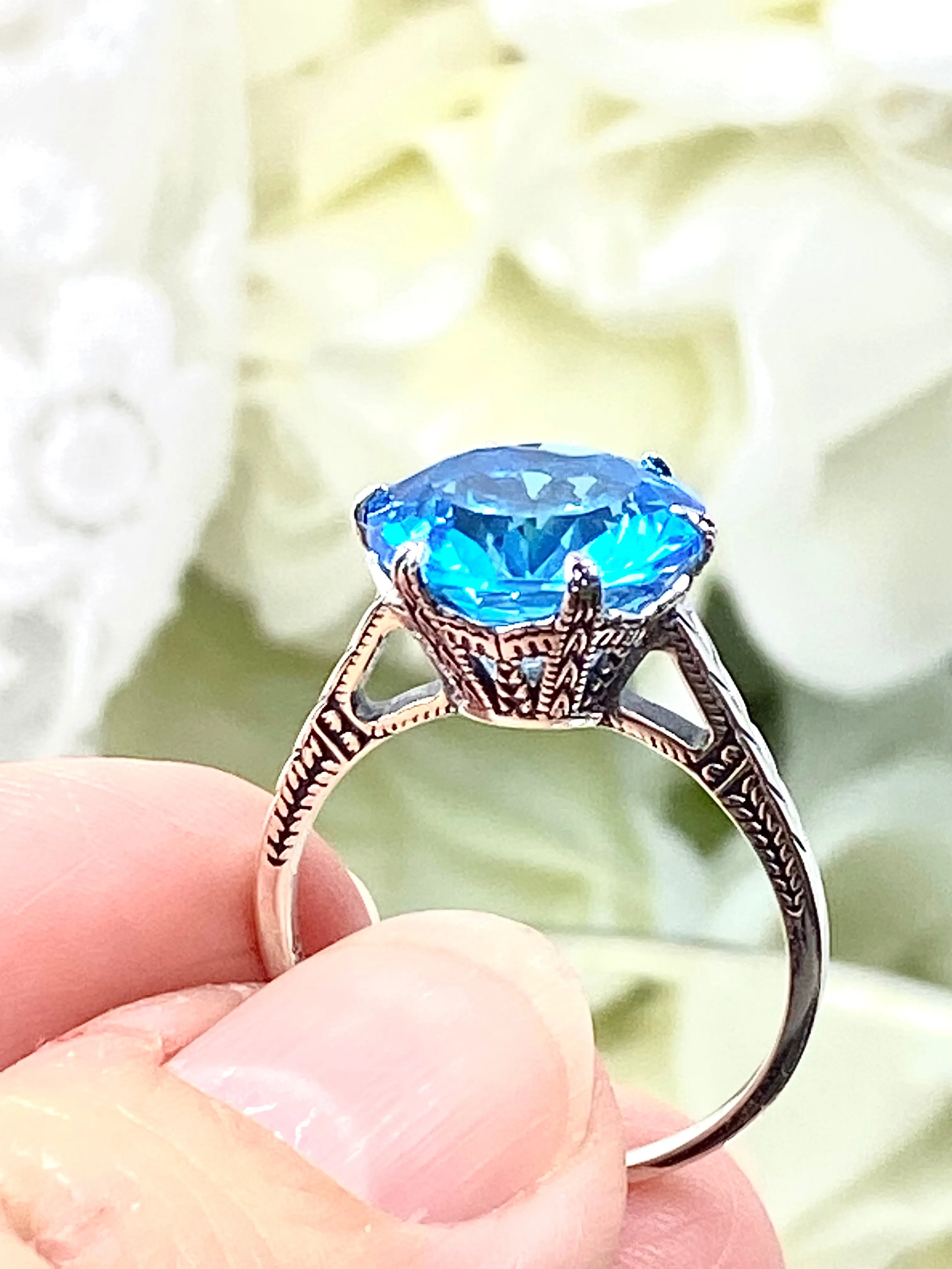 Topaz Ring, Natural Swiss Blue Solitaire, Classic Jewelry #D37