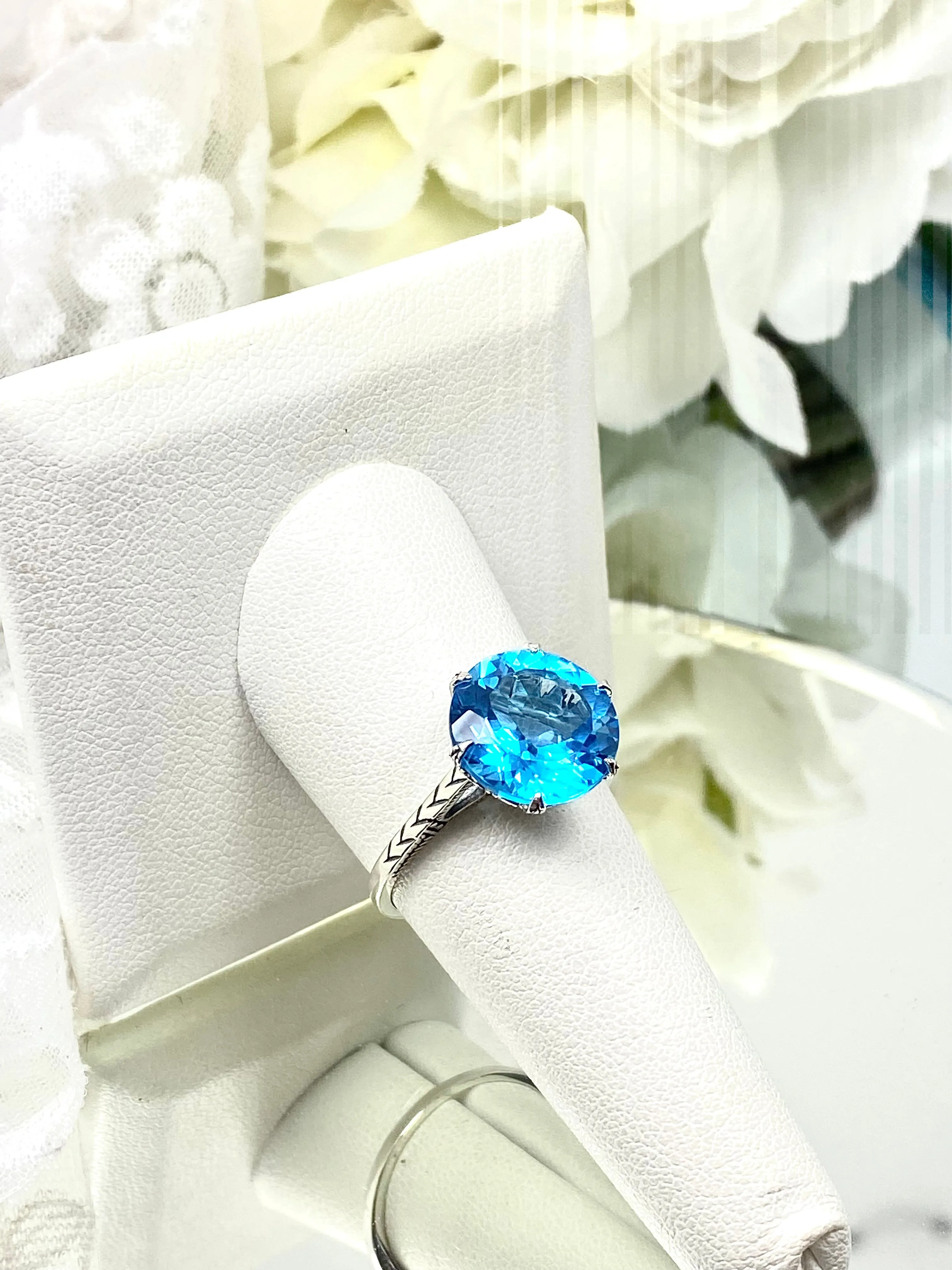 Topaz Ring, Natural Swiss Blue Solitaire, Classic Jewelry #D37