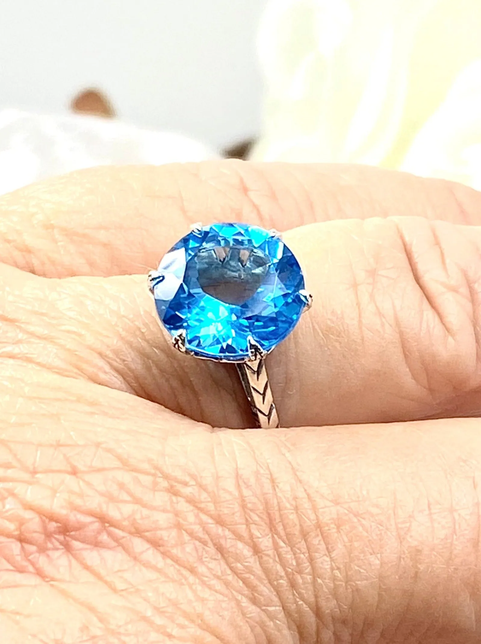 Topaz Ring, Natural Swiss Blue Solitaire, Classic Jewelry #D37