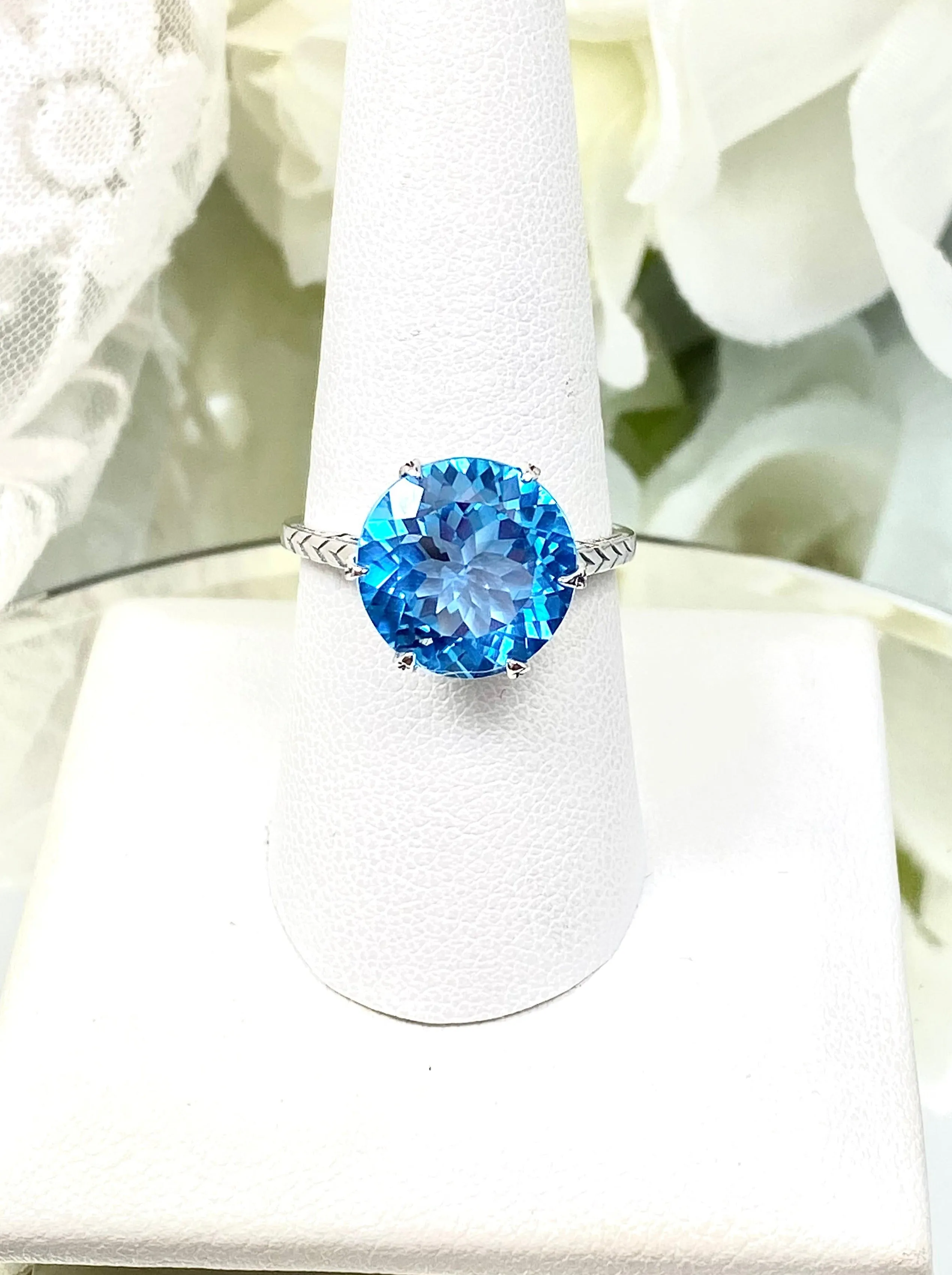 Topaz Ring, Natural Swiss Blue Solitaire, Classic Jewelry #D37
