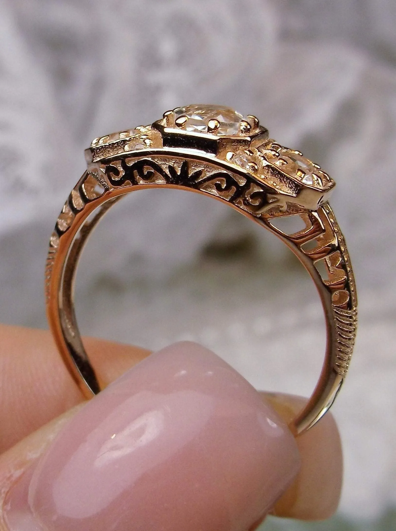 Topaz Ring, Natural White Topaz, Rose Gold, Art Deco Jewelry#D161