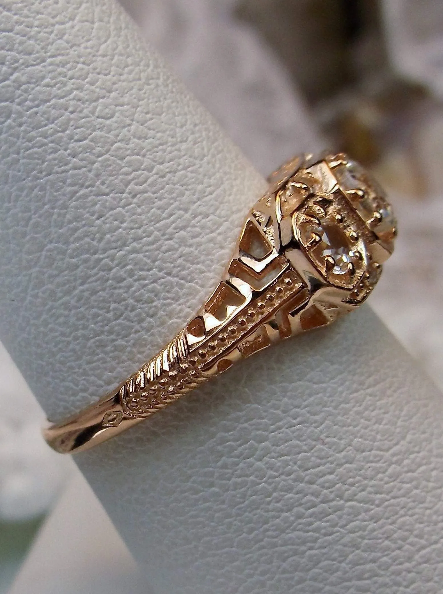 Topaz Ring, Natural White Topaz, Rose Gold, Art Deco Jewelry#D161