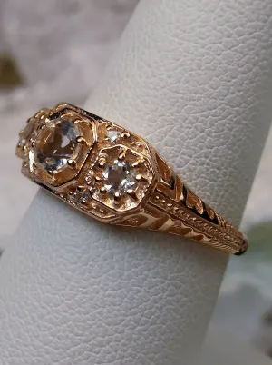 Topaz Ring, Natural White Topaz, Rose Gold, Art Deco Jewelry#D161