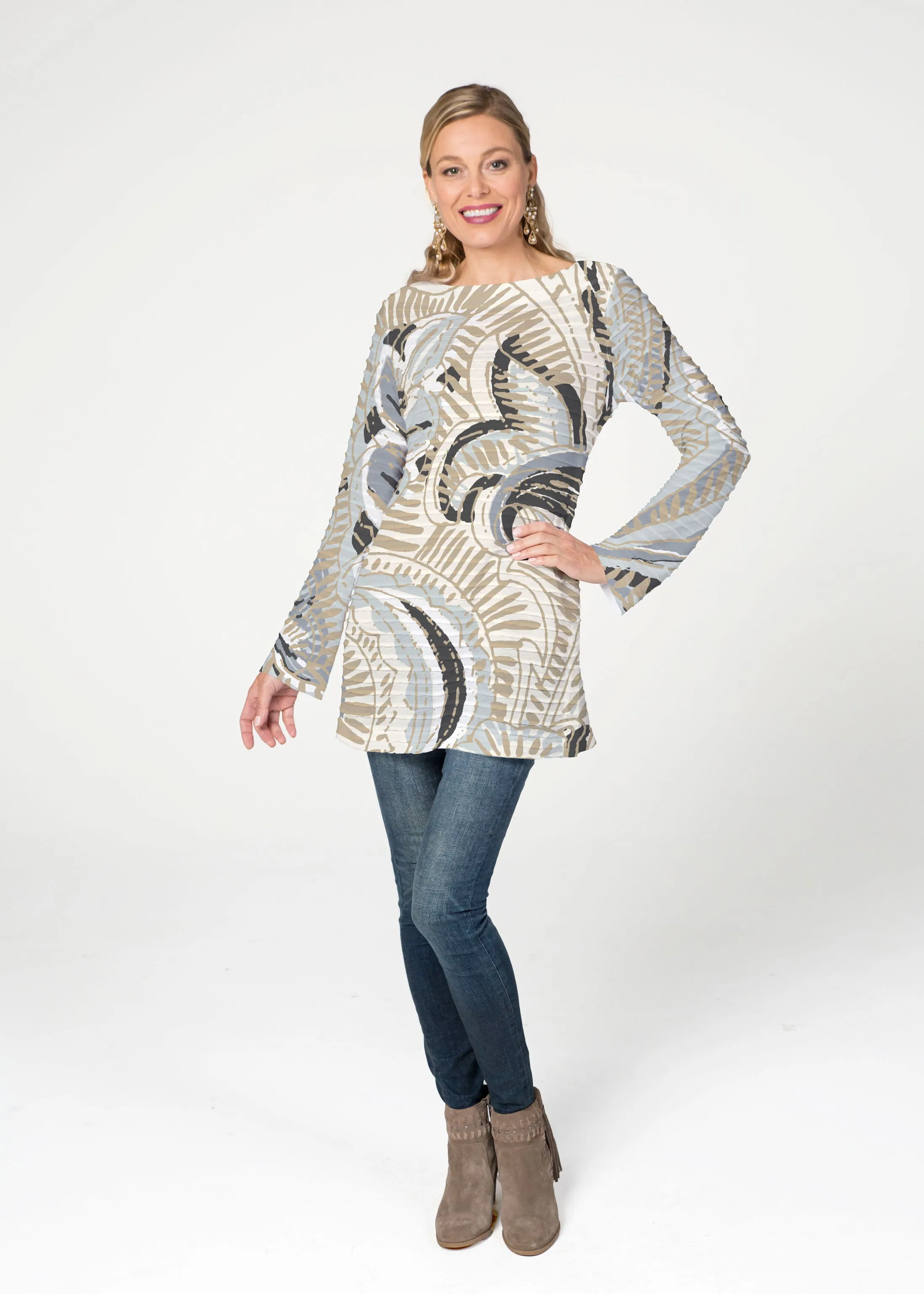 Tribal Earth (2646) ~ Banded Boatneck Tunic