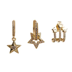 Trio Gold & Diamond Sparkly Star Earrings