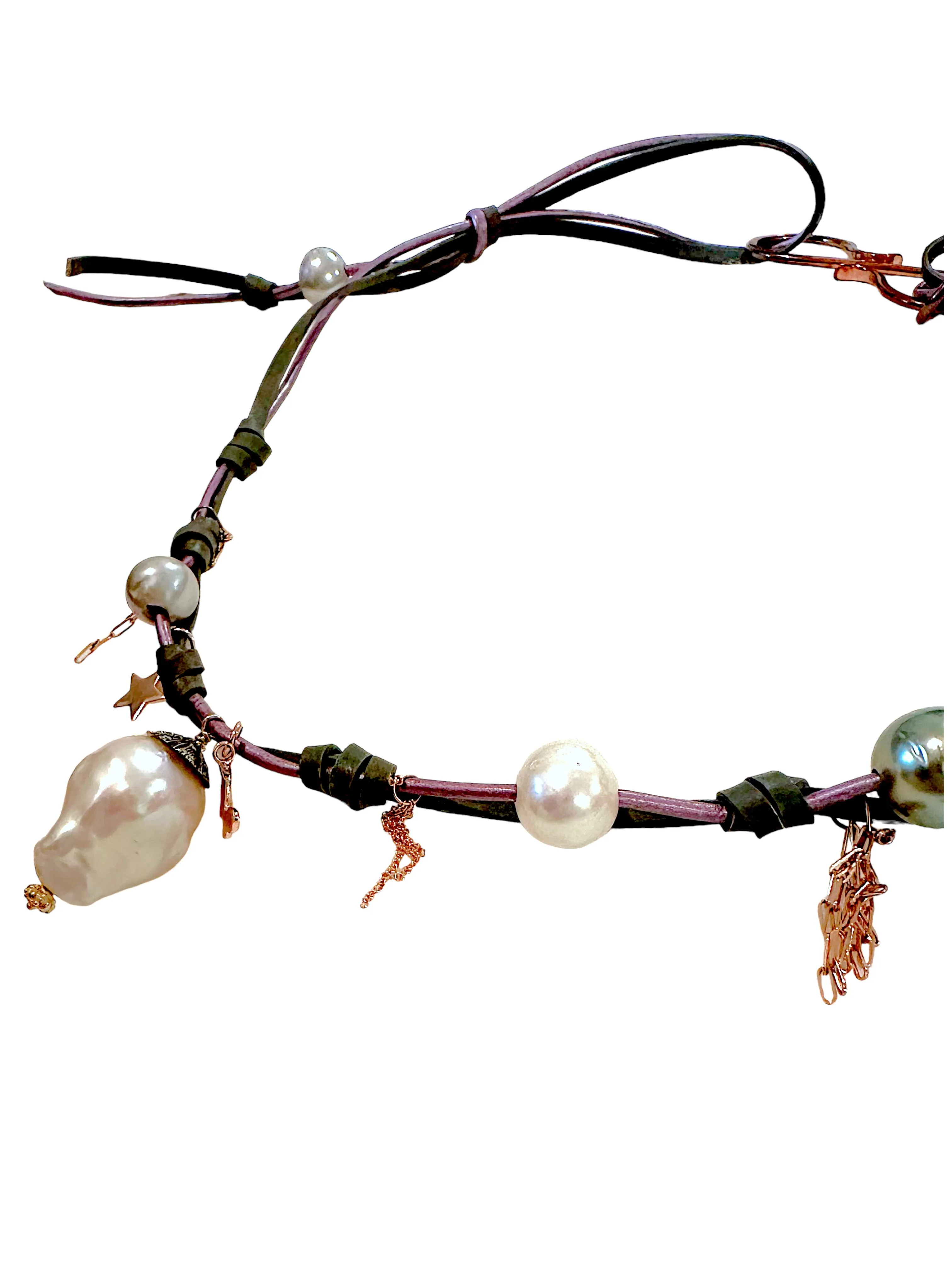 TROPICAL DUSK SKY PEARL DIAMOND SPARKLING ROSE GOLD LUCKY CHARM CHAIN ROCKSTAR NECKLACE