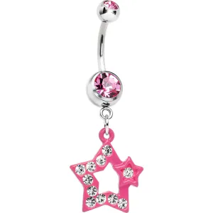 Twinkle Clear Gem Pink Star Dangle Belly Ring