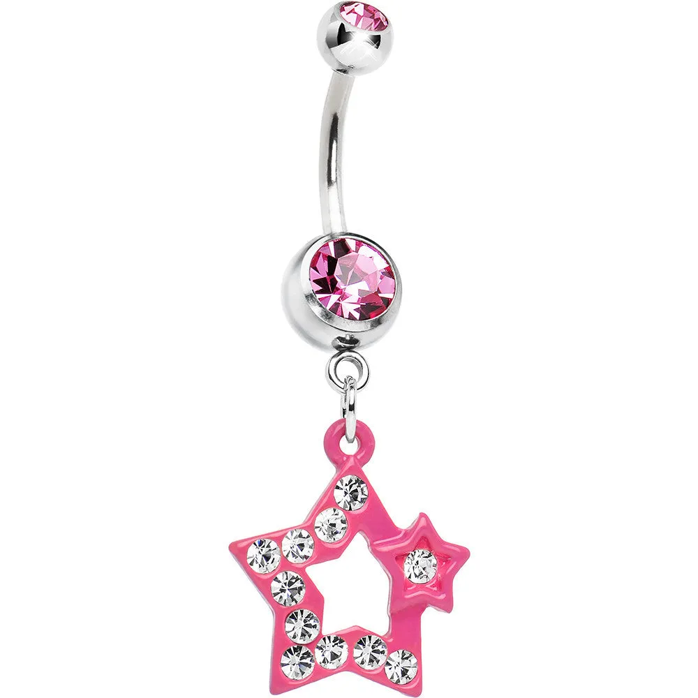 Twinkle Clear Gem Pink Star Dangle Belly Ring