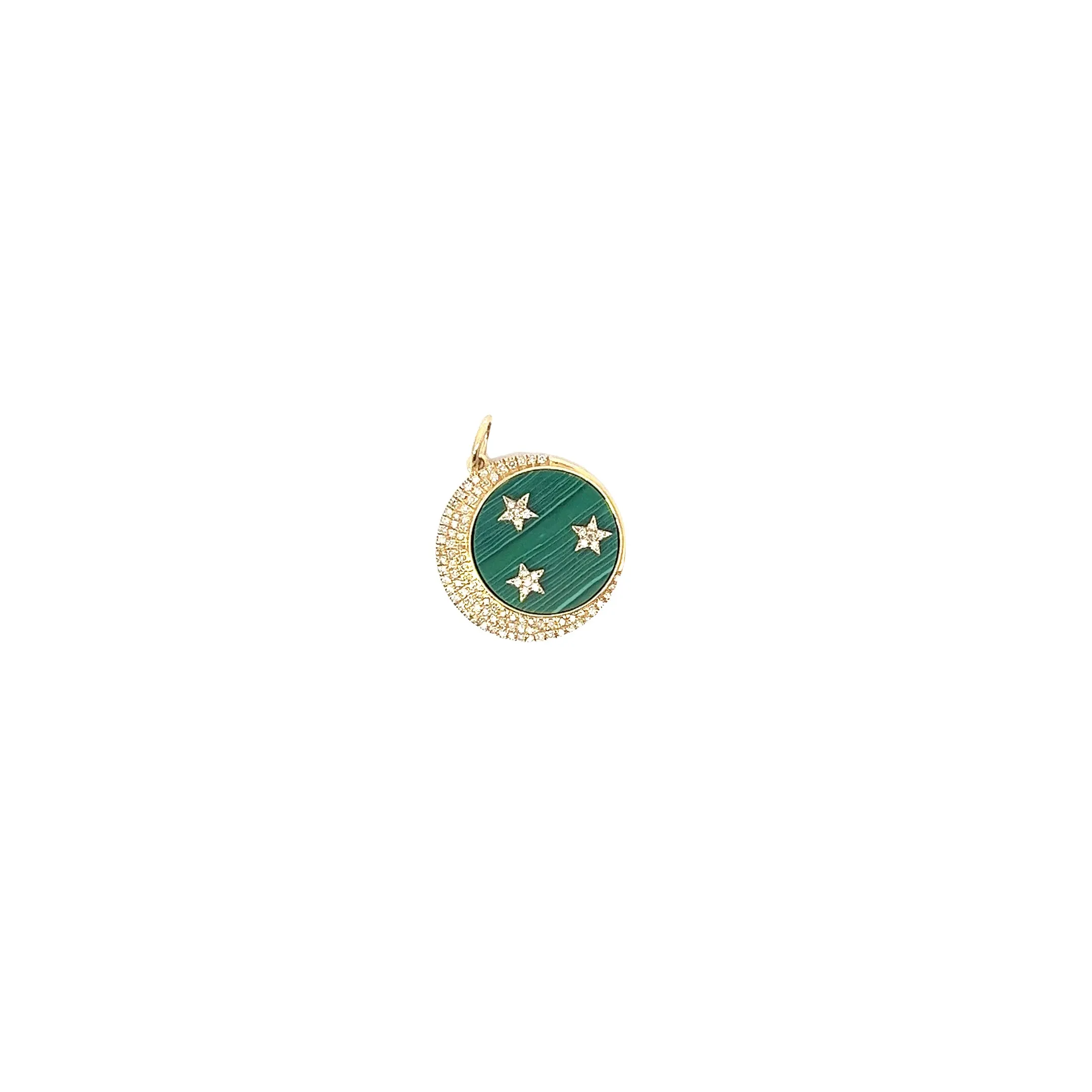 unisex 14k yellow gold moon malachite and diamond necklace