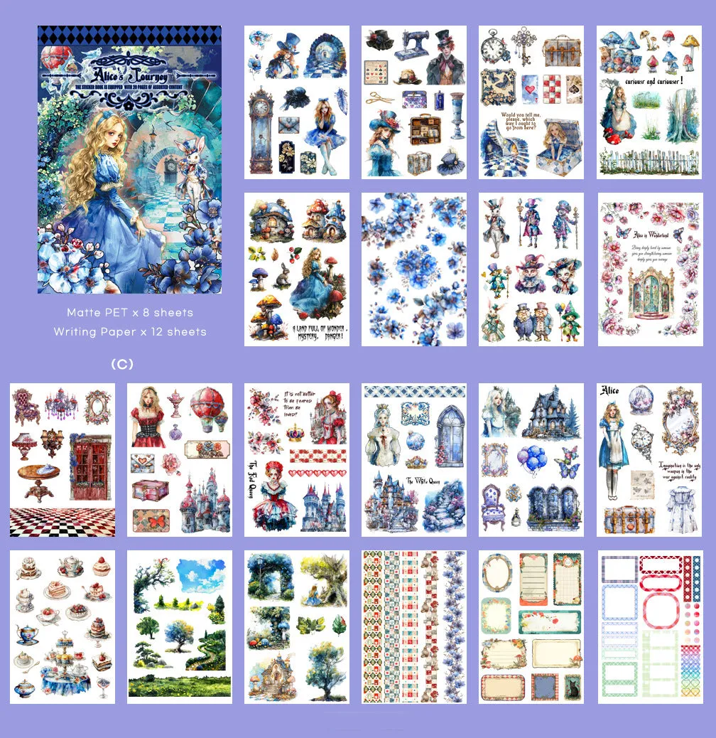 Universal PET Sticker Set - Alice in Wonderland Artistic Collage Stickers for Junk Journals