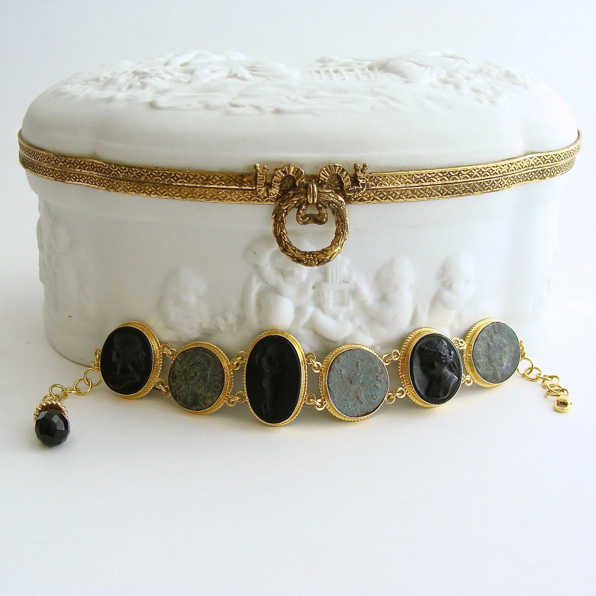 Venetian Glass Cameo Intaglio Bracelet Ancient Roman Coins - Roma Bracelet II