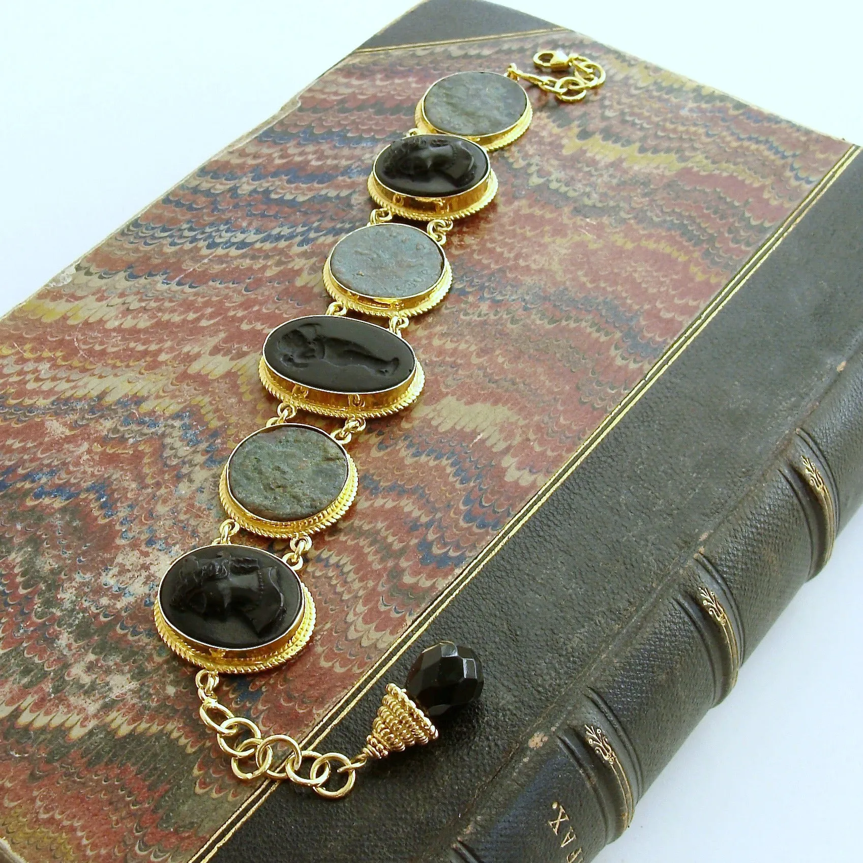 Venetian Glass Cameo Intaglio Bracelet Ancient Roman Coins - Roma Bracelet II
