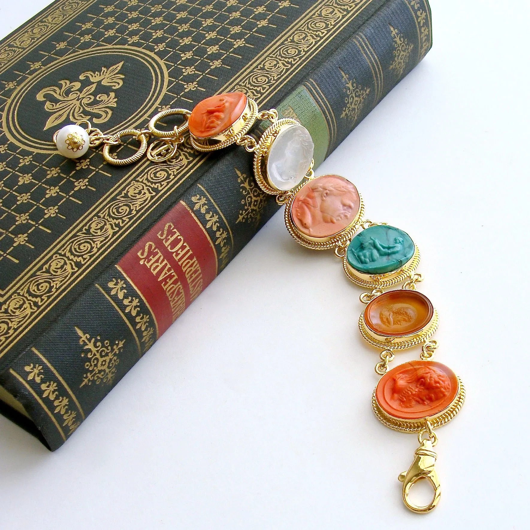 Venetian Glass Intaglio Cameo Bracelet - Castelluccio Intaglio Cameo Adjustable Bracelet