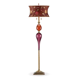 Victor Floor Lamp F73K73 by Kinzig Design, Brown, Fuchsia, Salmon, Purple, Blown Glass, Silk Shade
