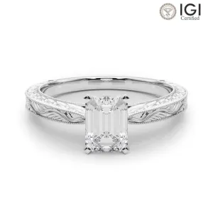 Victoria Emerald Lab Grown Diamond Solitaire Engagement Ring IGI Certified