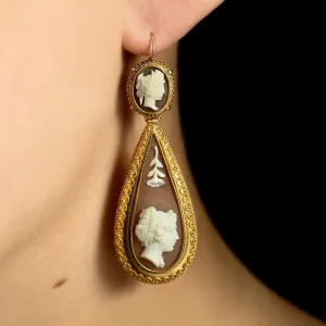 Victorian Etruscan Revival Cameo Drop Earrings