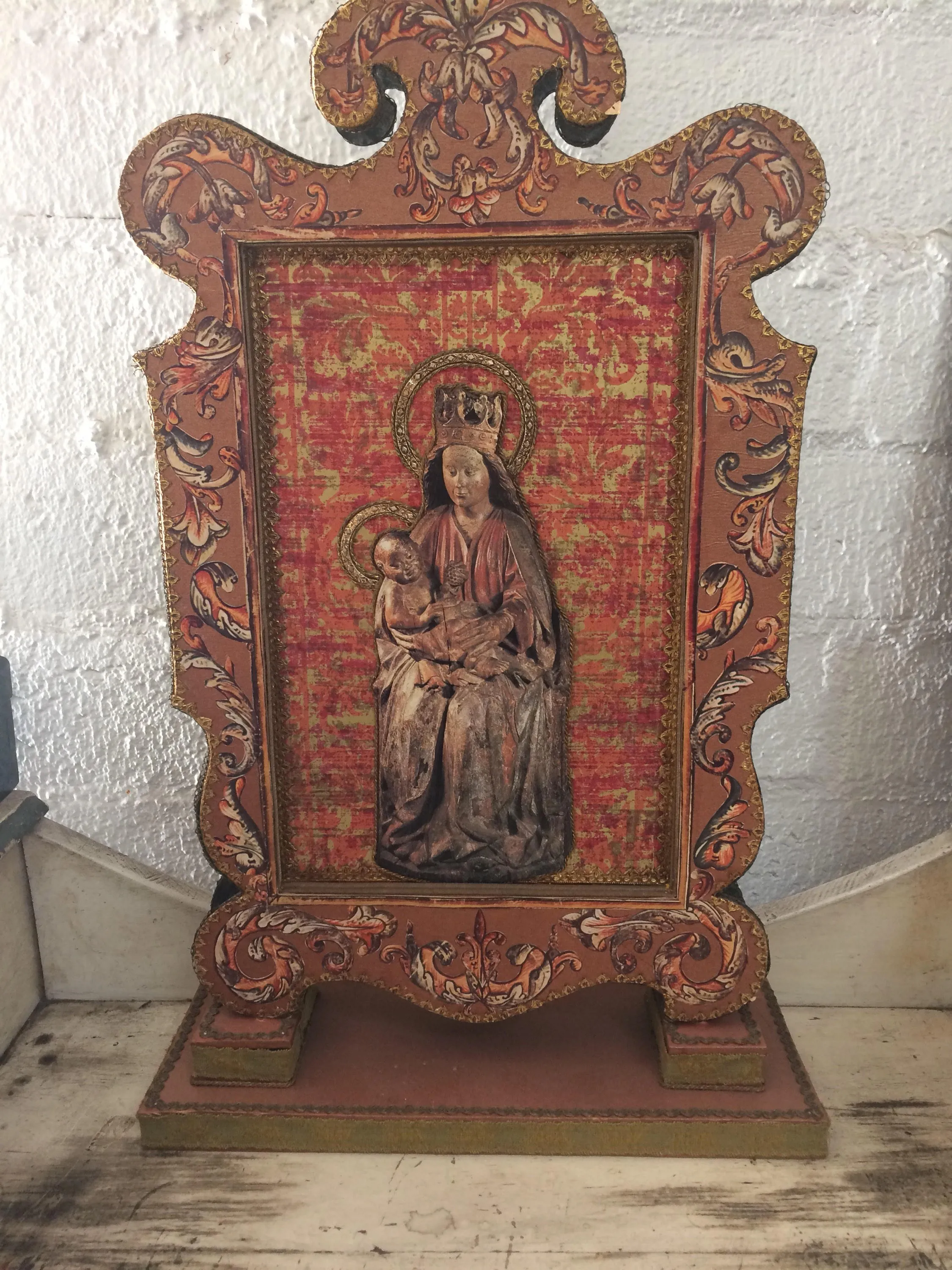 Vintage 3D Virgin of Guadelupe Assemblage Mixes Media Retablo Alter Shrine