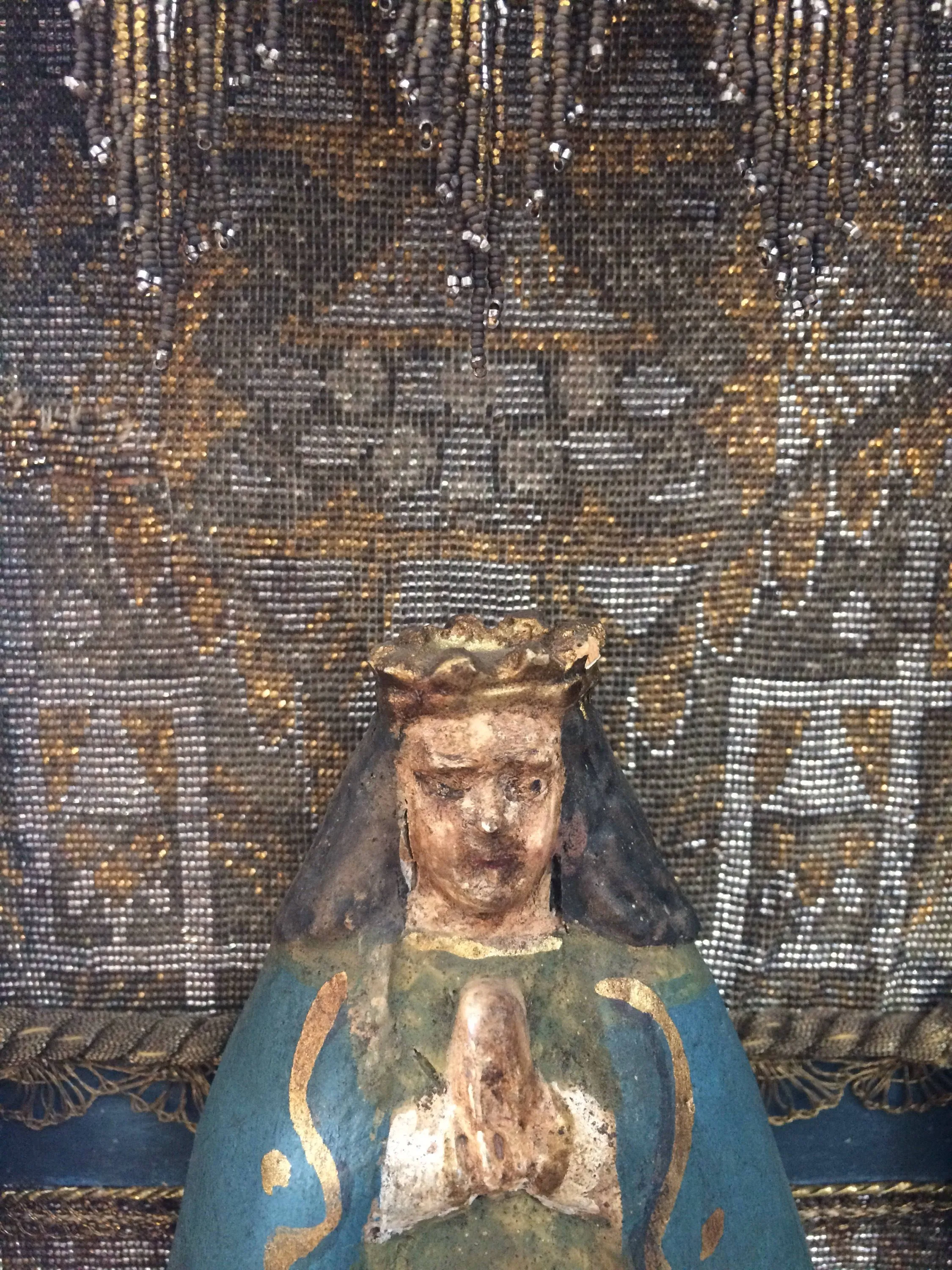 Vintage 3D Virgin of Guadelupe Assemblage Mixes Media Retablo Alter Shrine
