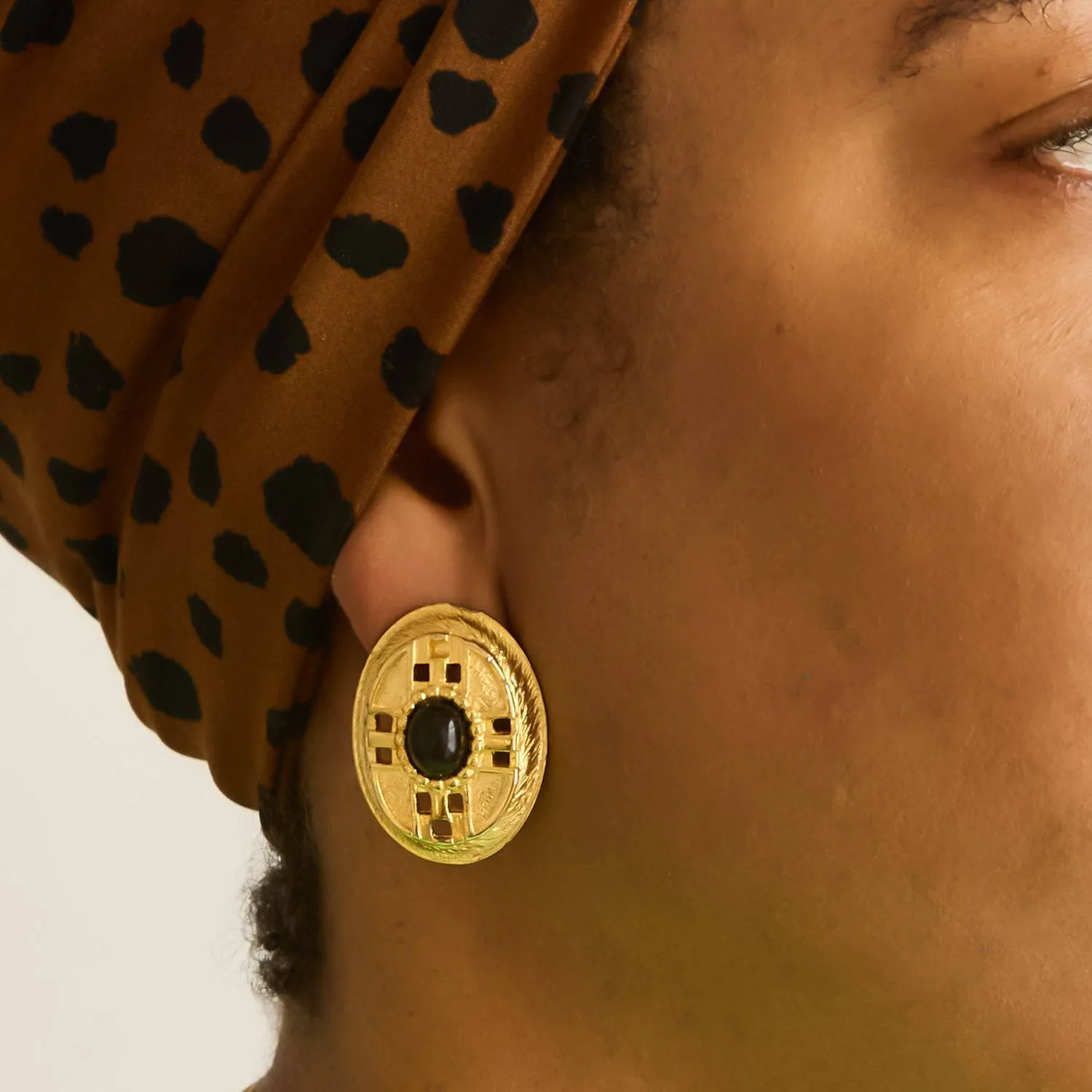 Vintage Black and Gold Cut-out Cameo Earrings