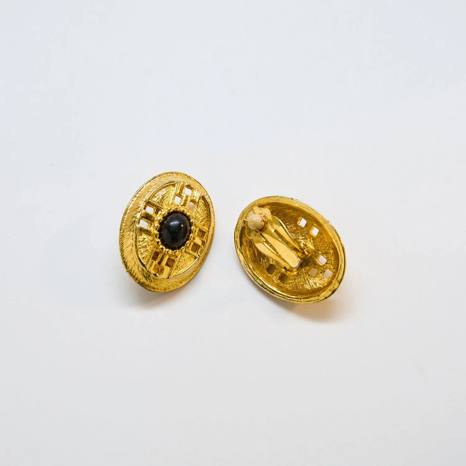 Vintage Black and Gold Cut-out Cameo Earrings