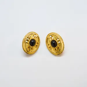 Vintage Black and Gold Cut-out Cameo Earrings