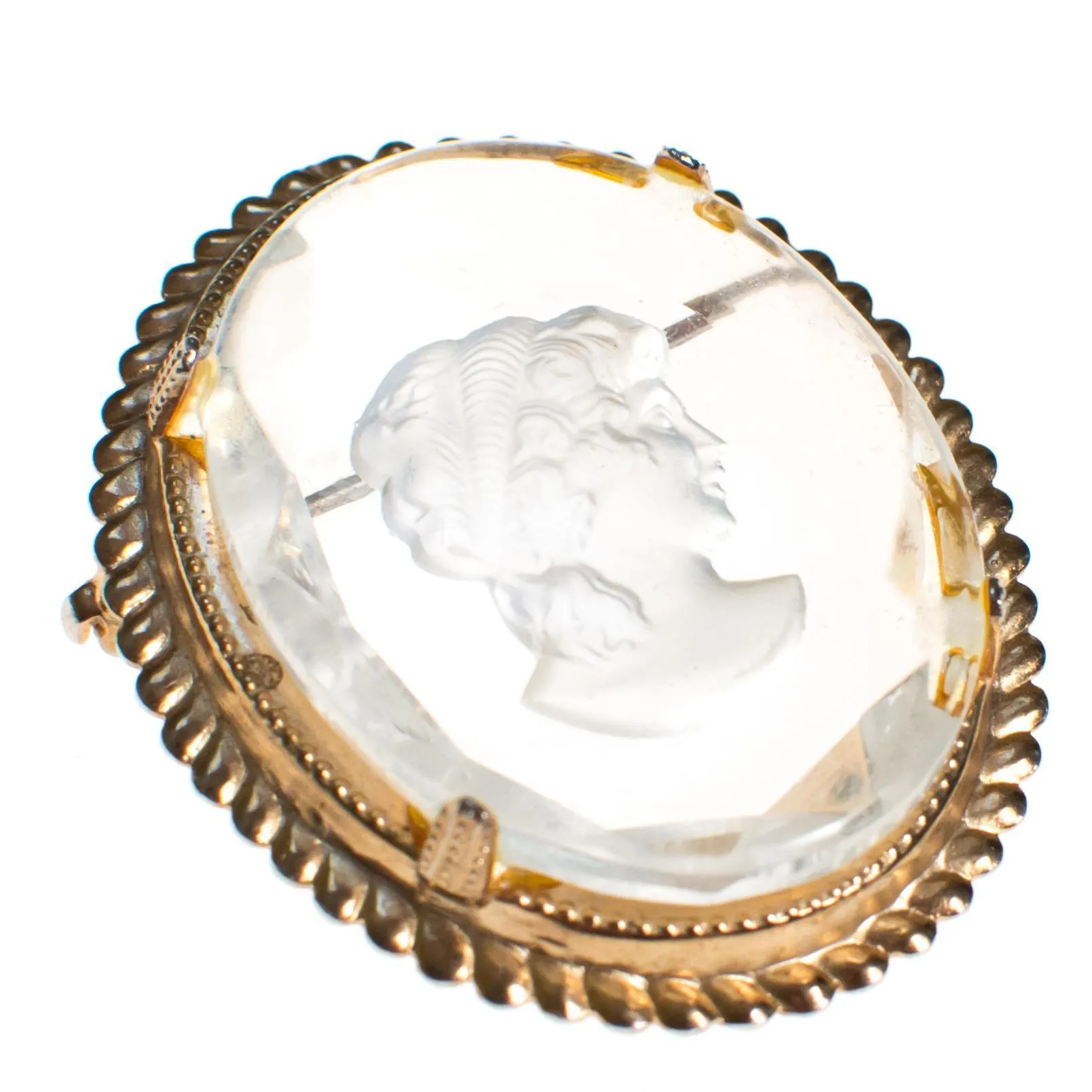 Vintage Carved Crystal Cameo Brooch