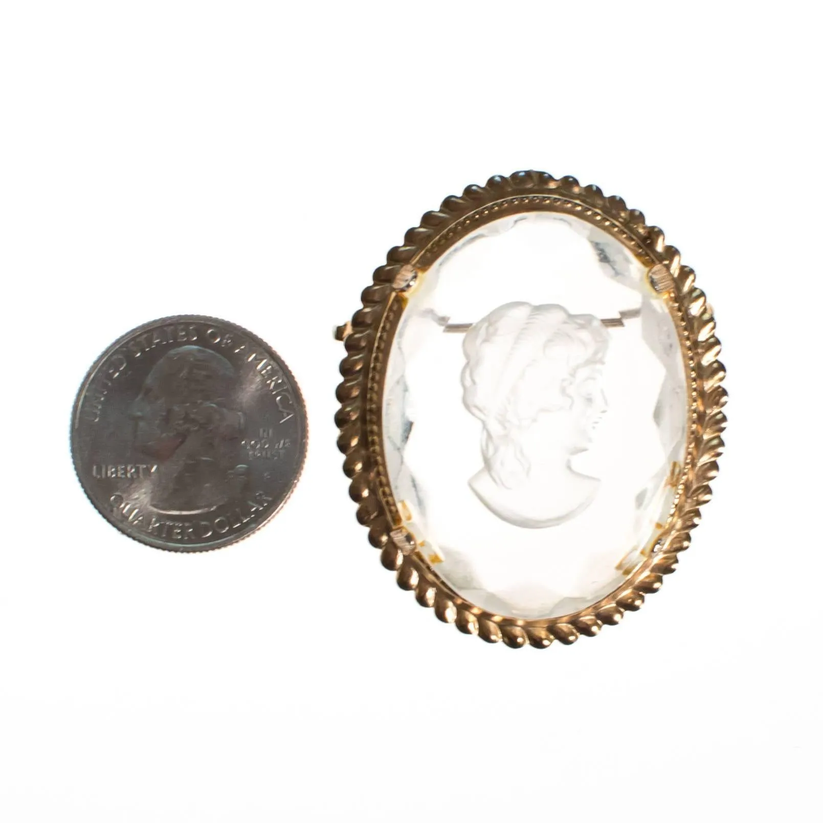 Vintage Carved Crystal Cameo Brooch