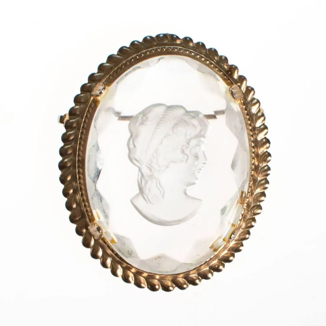 Vintage Carved Crystal Cameo Brooch
