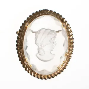 Vintage Carved Crystal Cameo Brooch