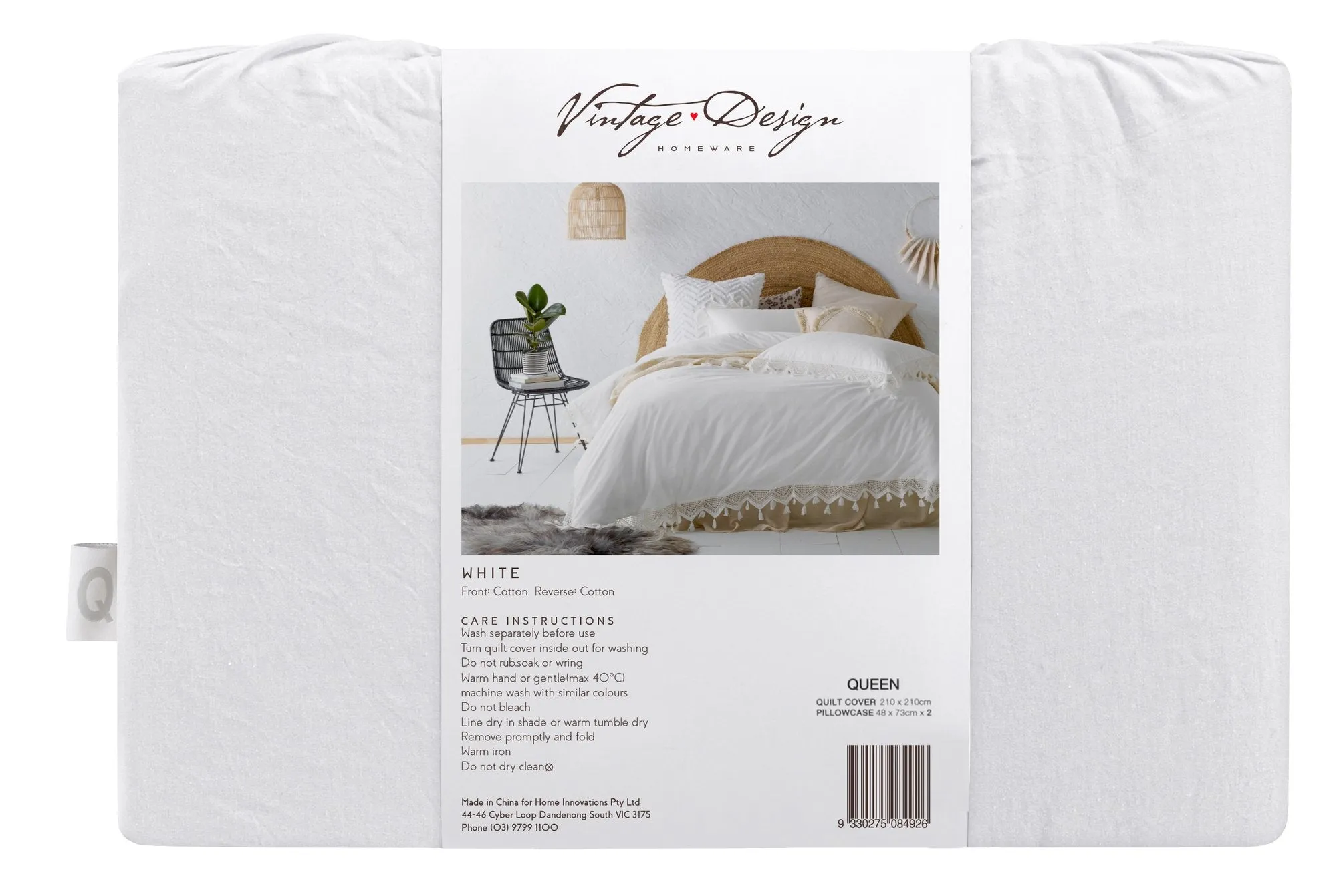 Vintage Design White Gypsy 180TC Cotton Quilt Cover Set