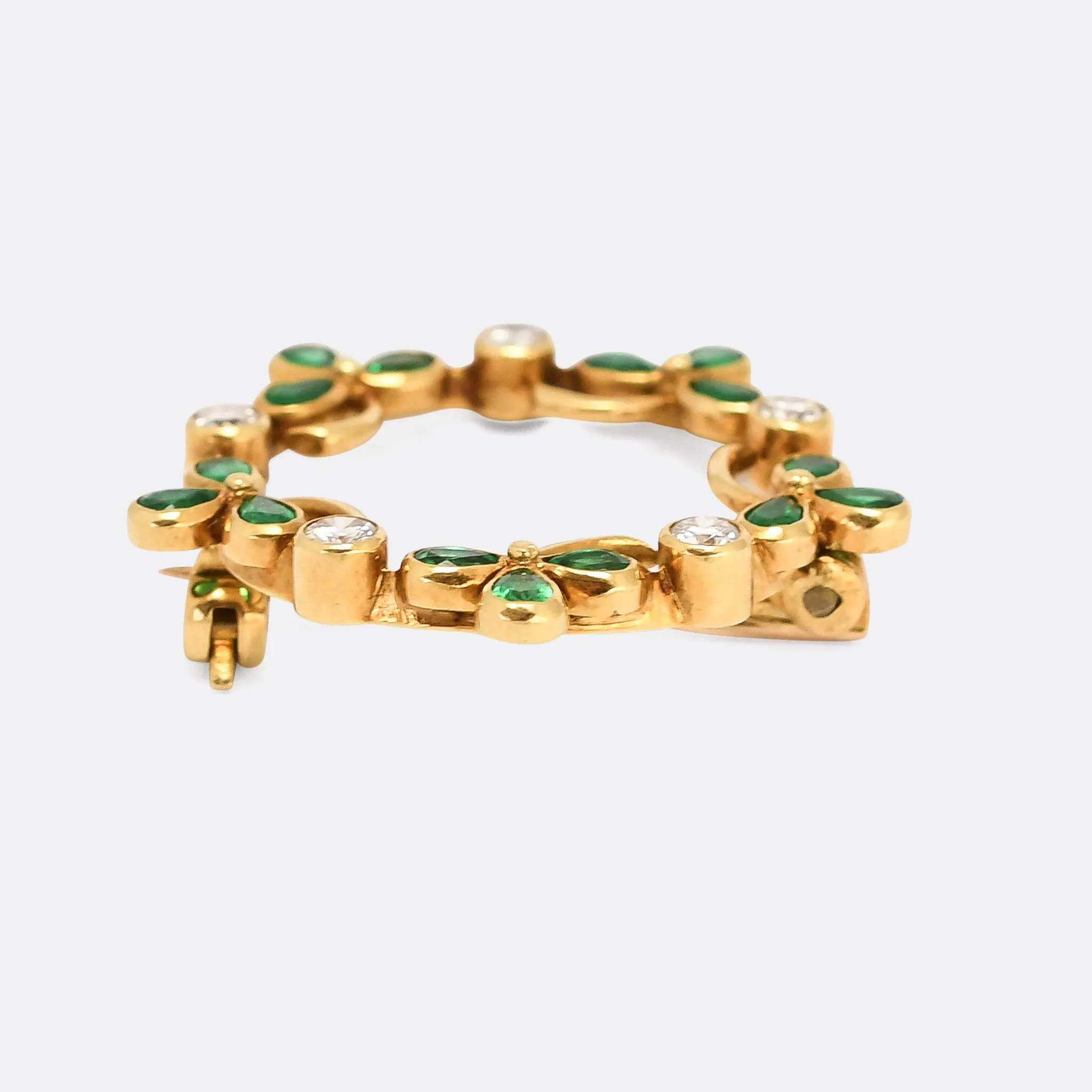 Vintage Emerald & Diamond Clover Wreath Brooch