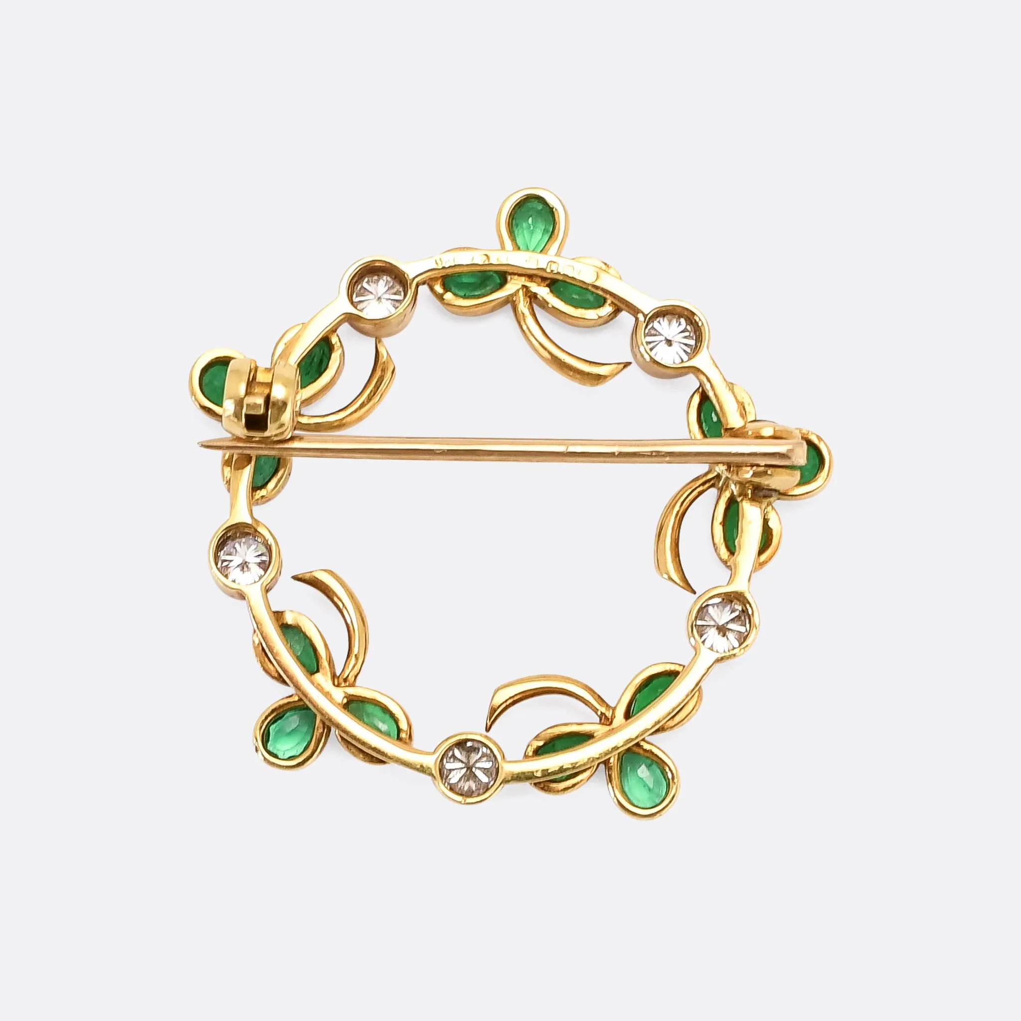 Vintage Emerald & Diamond Clover Wreath Brooch