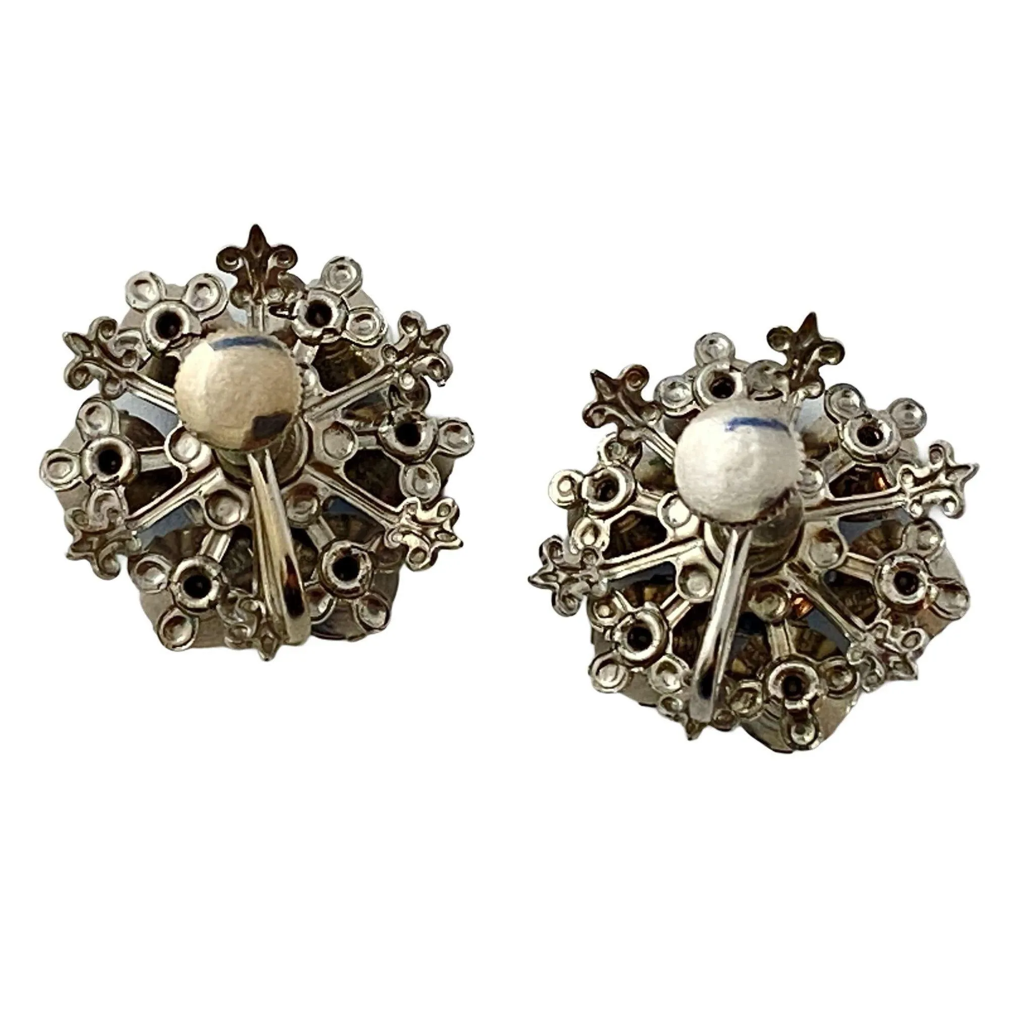 Vintage Light and Dark Blue Rhinestone Statement Earrings