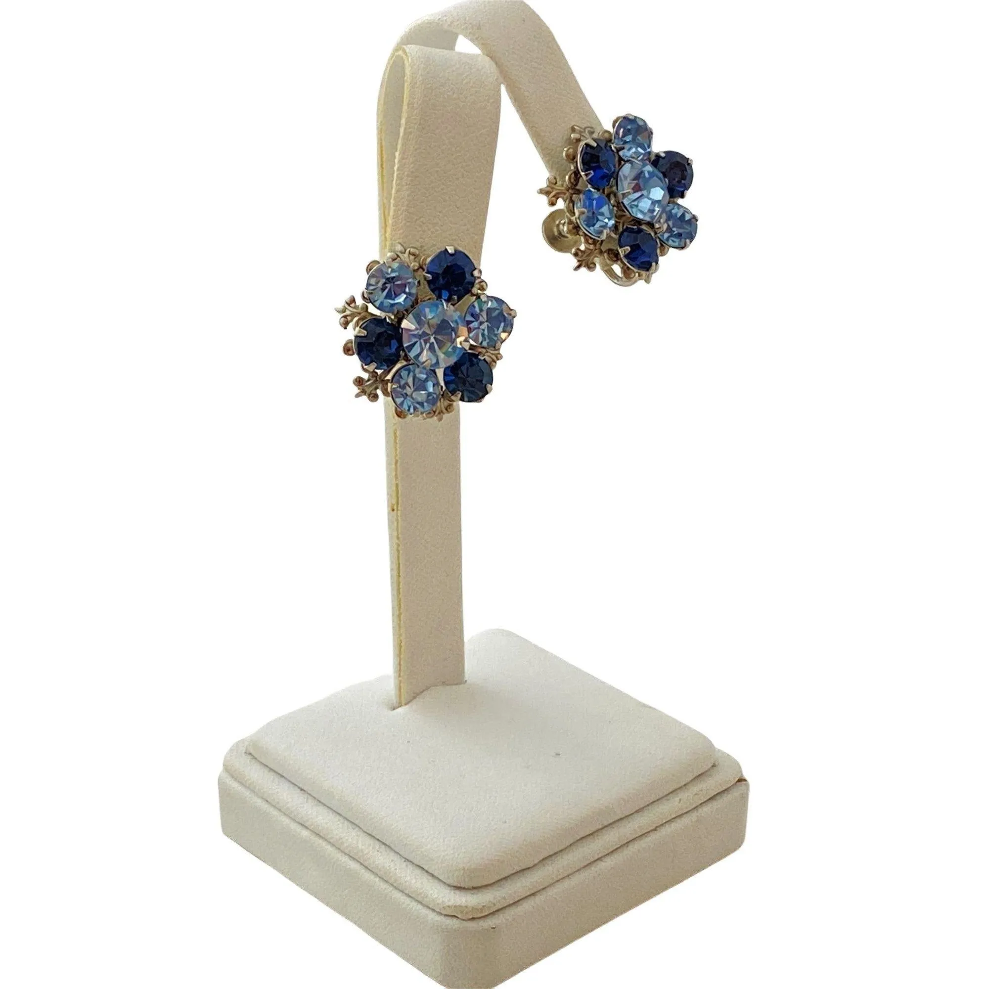 Vintage Light and Dark Blue Rhinestone Statement Earrings