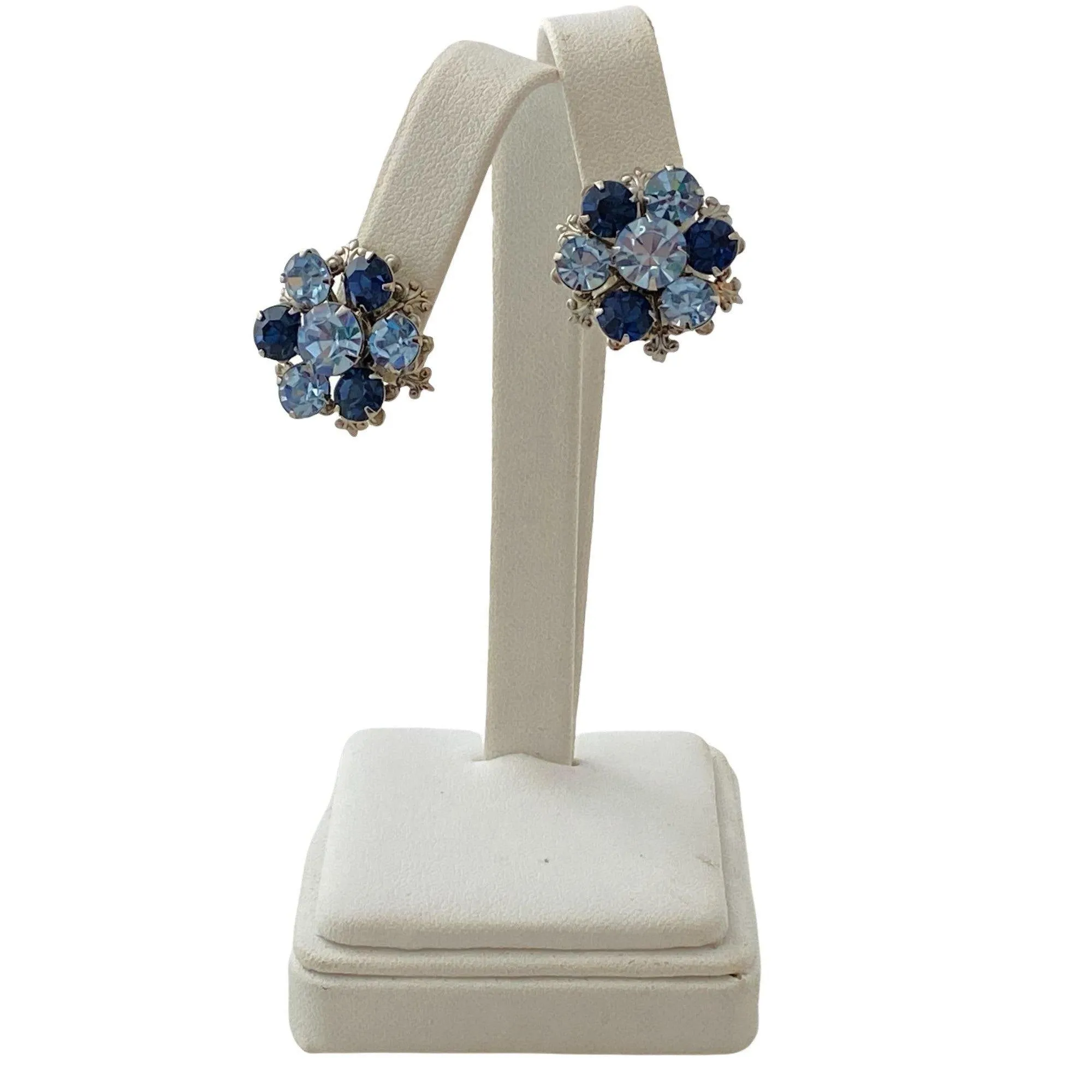 Vintage Light and Dark Blue Rhinestone Statement Earrings