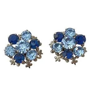 Vintage Light and Dark Blue Rhinestone Statement Earrings