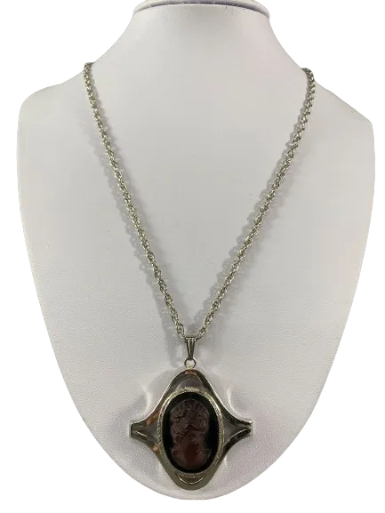 Vintage Purple & Black Cameo Pendant Necklace