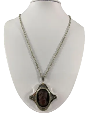 Vintage Purple & Black Cameo Pendant Necklace