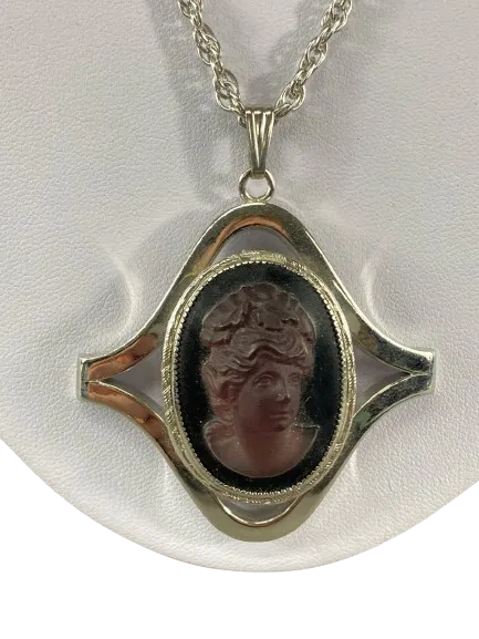 Vintage Purple & Black Cameo Pendant Necklace