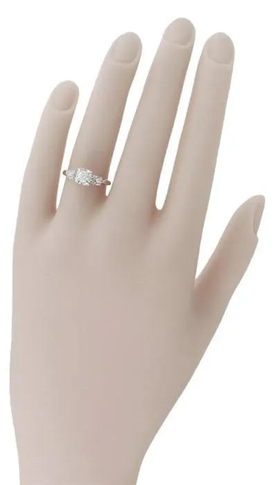 Viviane 1950's Square Set Vintage Diamond Engagement Ring in 14 Karat White Gold
