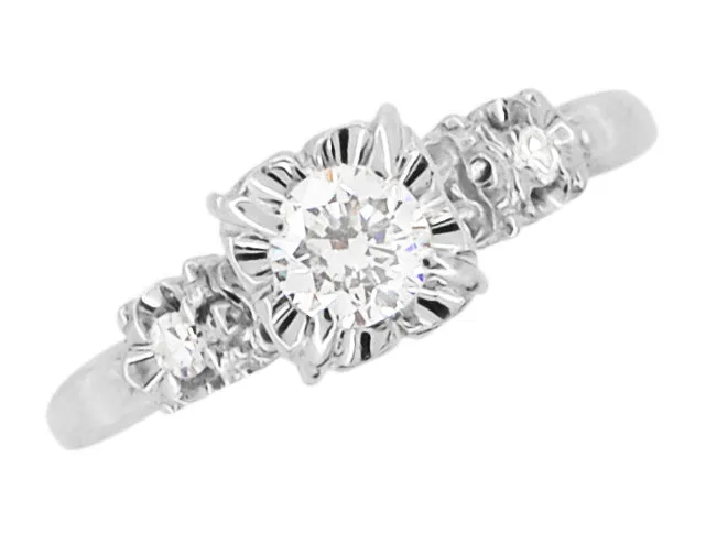 Viviane 1950's Square Set Vintage Diamond Engagement Ring in 14 Karat White Gold