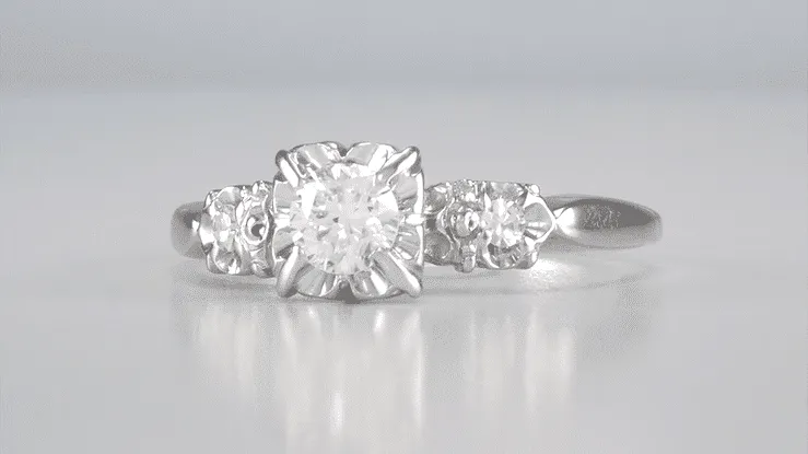 Viviane 1950's Square Set Vintage Diamond Engagement Ring in 14 Karat White Gold