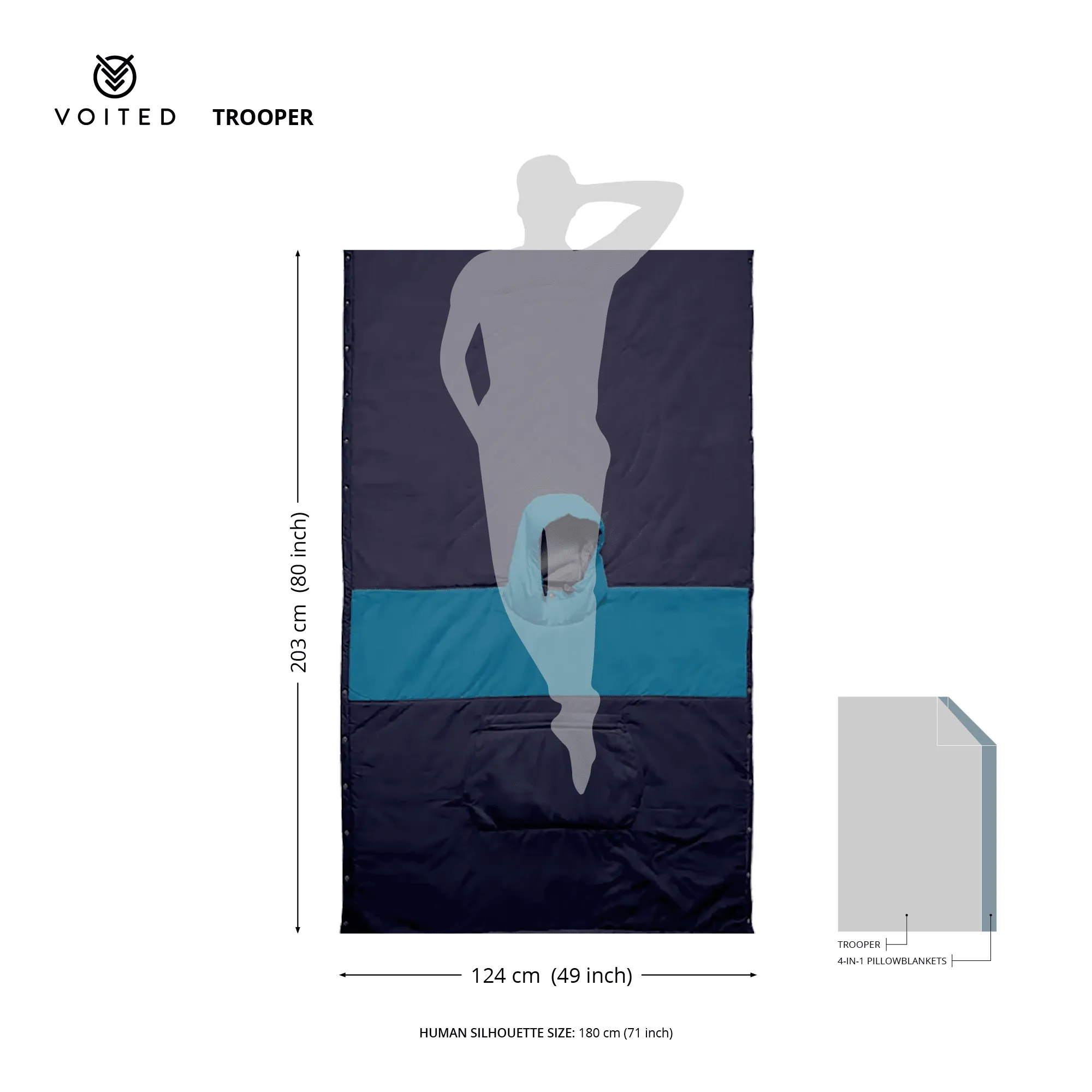 VOITED Trooper Outdoor Premium Poncho-Blanket - Ocean Navy / Cameo Green