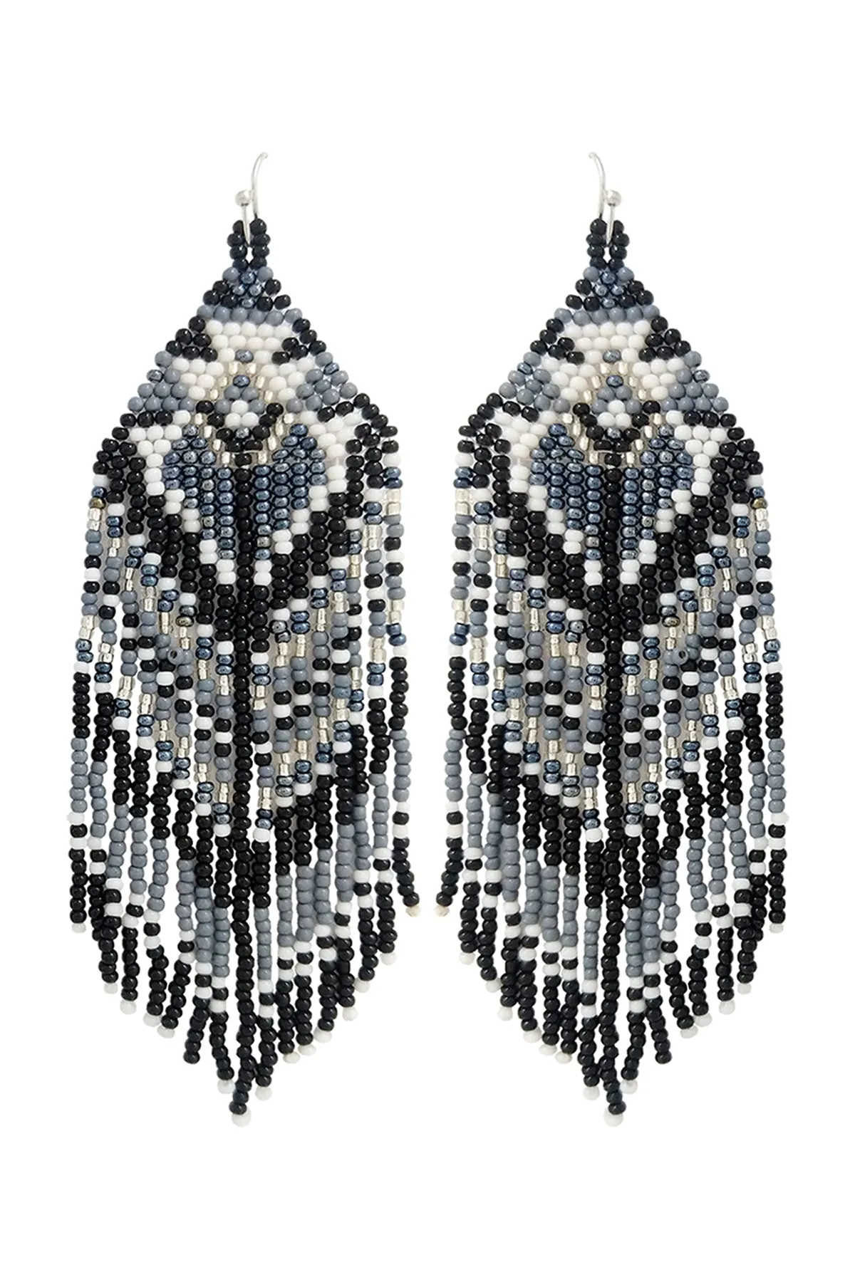 WESTERN STYLE AZTEC SEED BEAD FRINGE DROP EARRINGS