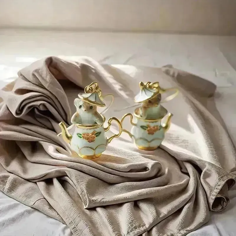 Whimsical Teapot Mouse Dangle Earrings