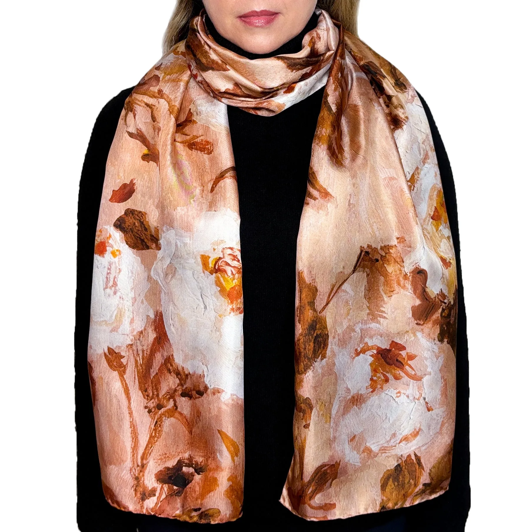 Whispering Roses, 75x18-inch Long Italian Silk Scarf