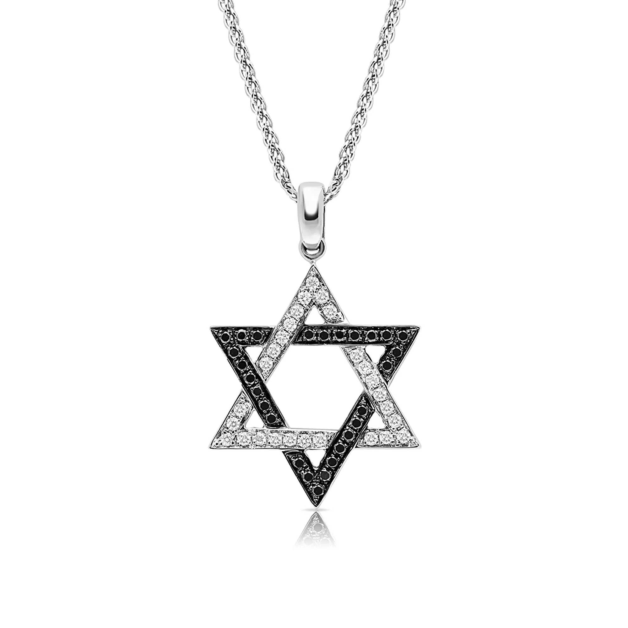 White and Black Diamonds Intertwining Star Of David Pendant - .43 Carat